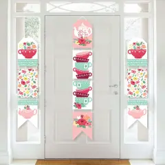 Big Dot of Happiness Floral Let's Par-Tea - Hanging Vertical Paper Door Banners - Garden Tea Party Wall Decoration Kit - Indoor Door Decor