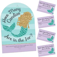 Big Dot of Happiness Let&rsquo;s Be Mermaids - How Many Candies Baby Shower or Birthday Party Game - 1 Stand and 40 Cards - Candy Guessing Game