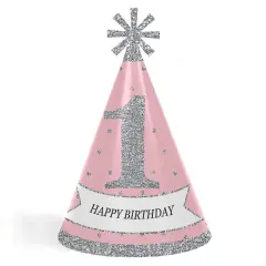 Big Dot of Happiness Pink Onederland - Cone Winter Wonderland Happy Birthday Party Hats for Kids and Adults - Set of 8 (Standard Size)