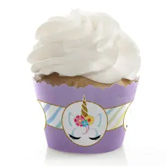 Big Dot of Happiness Rainbow Unicorn - Purple Magical Unicorn Baby Shower or Birthday Party Decorations - Party Cupcake Wrappers - Set of 12