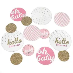 Big Dot of Happiness Hello Little One - Pink and Gold - Girl Baby Shower Giant Circle Confetti - Party Decorations - Large Confetti 27 Count