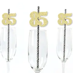 Big Dot of Happiness Gold Glitter 85 Party Straws - No-Mess Real Gold Glitter Cut-Out Numbers & Decorative 85th Birthday Party Paper Straws - 24 Ct