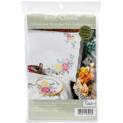 Tobin Stamped For Embroidery Pillowcase Pair 20"X30"-Rose Classic
