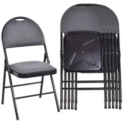 Costway Set of 6 Folding Chairs Fabric Upholstered Padded Seat Metal Frame Home Office Grey/Beige