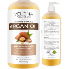 velona Argan Oil - 32 oz (With Pump) | 100% Pure and Natural | Morocco Oil | Stimulate Hair Growth, Skin, Body and Face Care | Nails Protector | Unrefined, Cold Pressed | Cap Kit&hellip;