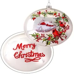 5" Glass Disc Country Cardinals Ornament - Festive Christmas Tree Decoration