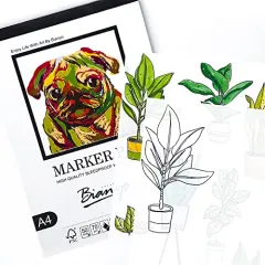 Bleedproof Marker Paper Pad, A4(8.27"X11.69"), 50 Sheets, 18 LB / 70 GSM, Glue-Bound, 100% Cotton, White, Ideal for Use with Markers and Ink Mediums