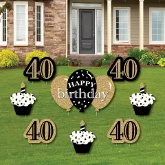 Big Dot of Happiness Adult 40th Birthday - Gold - Yard Sign and Outdoor Lawn Decorations - Happy Birthday Party Yard Signs - Set of 8