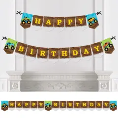 Big Dot of Happiness Smash and Crash - Monster Truck - Boy Birthday Party Bunting Banner - Birthday Party Decorations - Happy Birthday