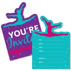 Big Dot of Happiness Tumble, Flip & Twirl - Gymnastics - Shaped Fill-in Invites - Birthday or Gymnast Party Invite Cards with Envelopes - Set of 12