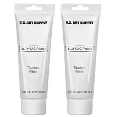 Artists Acrylic Color Paint, Titanium White, 2 Extra-Large 120ml Tubes - Professional Grade, Excellent Tinting Strength, Mixable - Portrait Painting, Canvas, Wood - Student, Beginner