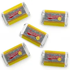 Big Dot of Happiness Grand Slam - Fastpitch Softball - Mini Candy Bar Wrapper Stickers - Birthday Party or Baby Shower Small Favors - 40 Count