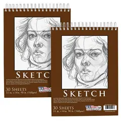 11" x 14" Top Spiral Bound Sketch Book Pad, Pack of 2, 30 Sheets Each, 90lb (160gsm) - Acid-Free Heavyweight Paper, Artist Sketching Drawing Pad - Pencils, Charcoal - Adults, Students