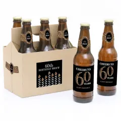 Big Dot of Happiness Adult 60th Birthday - Gold - Birthday Party Decorations for Women and Men - 6 Beer Bottle Label Stickers and 1 Carrier