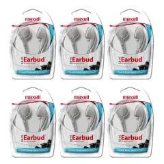 Budget Stereo Earbuds, White, Pack of 6