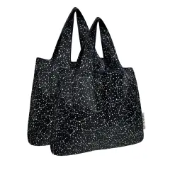 Wrapables Medium Foldable Tote Nylon Reusable Grocery Bag (Set of 2), Constellations
