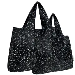 Wrapables Large & Small Foldable Tote Nylon Reusable Grocery Bags, Set of 2, Constellations