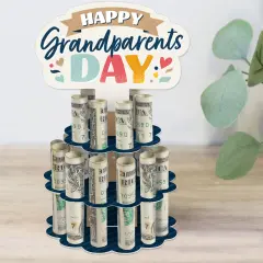 Big Dot of Happiness Happy Grandparents Day - DIY Grandma & Grandpa Party Money Holder Gift - Cash Cake