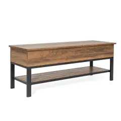 Merrick Lane Green River Rustic Farmhouse Entryway Bench with Bottom Storage Shelf Rustic Oak