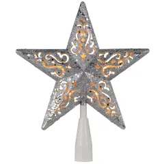 Northlight 8.5" Lighted Silver Glitter Star Cut Out Design Christmas Tree Topper - Clear Lights, White Wire