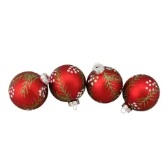 Northlight Glittered Pine Needle Glass Christmas Ball Ornaments - 3" (75mm) - Red - 4ct