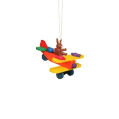 11-0606 - Christian Ulbricht Ornament - Rabbit In Plane - 1.8"H X 7.5"W X 2.6"D