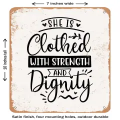 DECORATIVE METAL SIGN - She is Clothed With Strength- Vintage Rusty Look