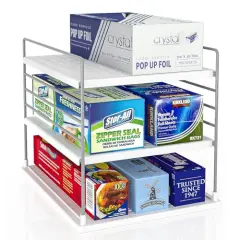 WANCHIY Pantry Organizers and Storage, Foil and Plastic Wrap Organizer- Divided Compartment Holder for Aluminum Foil&Wraps&Baggie Boxes, Upgraded Shelf Organizer for Pantry Organizer, Pantry Storage