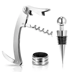 3Pcs Corkscrew Bottle Opener Set Tool - Foil Cutter Drip Collar Protector Cork Stopper Wine Bottle Cap Opener