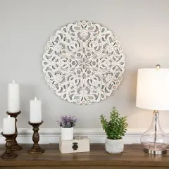Northlight 24" Brushed Antique White Damask Round Wall Panel