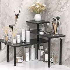 JayRex Countertop Corner Shelf, 3 Tier Moveable Organizer for Bathroom Counter, Make Up, Dresser Table, Desktop (Black)