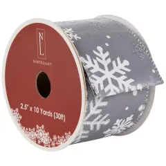 Northlight Gray and White Shimmering Snowflakes Wired Craft Christmas Ribbon 2.5" x 10 Yards