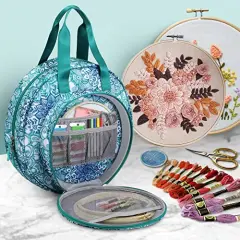 Embroidery Project Bag, Embroidery Supplies Storage Carrying Tote Case with Multiple Pockets for Embroidery Floss, Embroidery Hoops, Thread, Stitch Tools Kit [Bag Only] - Emerald Illusions