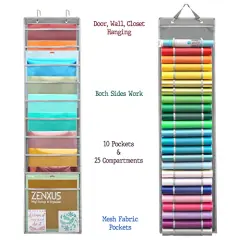 25 Compartments Roll Storage, Hanging Vinyl Organizer, Double-Sided,Backside 10 Pockets for 12x12 Vinyl Sheet, Cardstock, Scrapbook Paper, Door Hooks Included