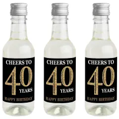 Big Dot of Happiness Adult 40th Birthday - Gold - Mini Wine & Champagne Bottle Label Stickers - Birthday Party Favor Gift for Women & Men - Set of 16