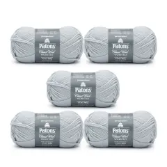 Patons Classic Wool Cool Gray Yarn - 5 Pack of 3.5oz/100g - Wool - 4 Medium - 210 Yards - Knitting/Crochet