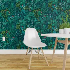 Peel & Stick Wallpaper 2FT Wide Emerald Forest Fairy Woodland Creatures Green Nature Trees Crystals Magical Mystical Custom Removable Wallpaper by Spoonflower