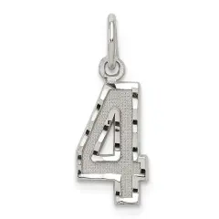 Sterling Silver Small #4 Charm Number Pendant Jewelry 20mm x 7mm