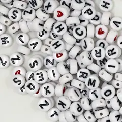 1450 Pieces Letter Beads, Acrylic 4x7mm Round Letter Beads Kits, Alphabet Beads A-Z and Red Heart Black Star Beads for Bracelets Necklaces DIY Jewelry Making (White)