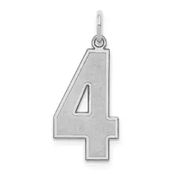 Sterling Silver Large Satin Number 4 Charm Pendant Jewerly 25mm x 11mm