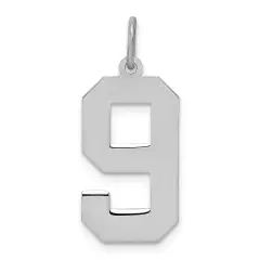 Sterling Silver Large Polished Number 9 Charm Pendant Jewerly 24mm x 10mm