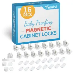 Adhesive Magnetic Locks for Cabinets & Drawers (16 Locks and 2 Keys)