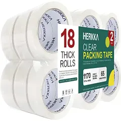 Heavy Duty Clear Packing Tape 18 Rolls for Shipping, Moving, and Packaging Sealing Thicker Clear Tape 2 Inches Wide 65 Yards Per Roll 1170 Total Yards