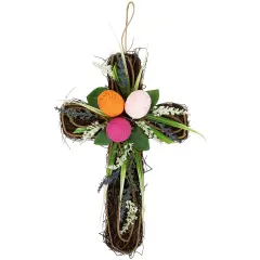 Northlight Twig Cross Wall Decoration with Easter Eggs - 13.25" Brown