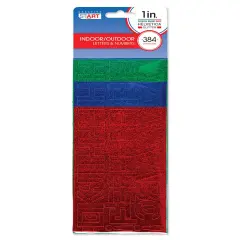 Creative Start Vinyl Self-Adhesive Glitter Letters and Numbers, 1", Helvetica Font, Green, Blue and Red, 384 count