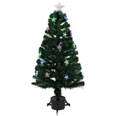 Northlight Pre-Lit Color Changing Fiber Optic Artificial Christmas Tree with LED Stars - 3' - Multicolor Lights Green