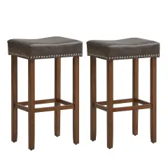 Costway 29.5" Wood Frame PU Leather Upholstered Bar Stools Set of 2 with Footrests Brown/Grey