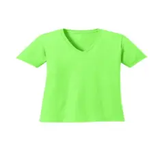Port & Company&reg; Ladies Core Cotton V-Neck Short Sleeve T-Shirt Neon green