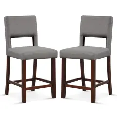 2 Piece Bar Chair Set with Hollowed Back and Rubber Wood Legs Grey