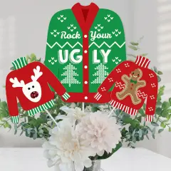 Big Dot of Happiness Ugly Sweater - Holiday and Christmas Party Centerpiece Sticks - Table Toppers - Set of 15